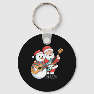 Rock gitaar Snowman en Santa Claus spelen gitaar Sleutelhanger