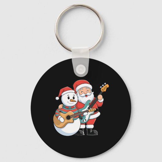 Rock gitaar Snowman en Santa Claus spelen gitaar Sleutelhanger (Voorkant)
