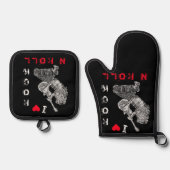 Rock gitaar speler Oven Mitt & Pot Holder Set (Voorkant)