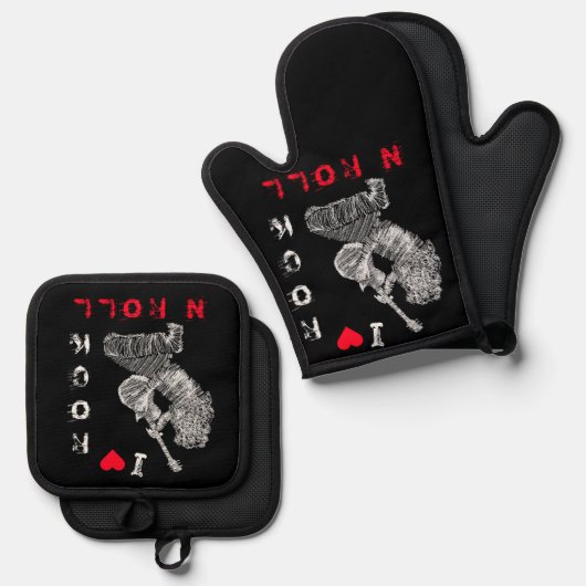 Rock gitaar speler Oven Mitt & Pot Holder Set (Voorkant / Achterkant)