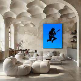 Rock Gitarist Poster - Zwart Silhouet op Blauw
