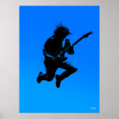 Rock Gitarist Poster - Zwart Silhouet op Blauw (Voorkant)