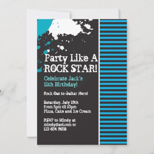 Rock, Grunge, Punk, Boy Party Invitation Kaart (Voorkant)