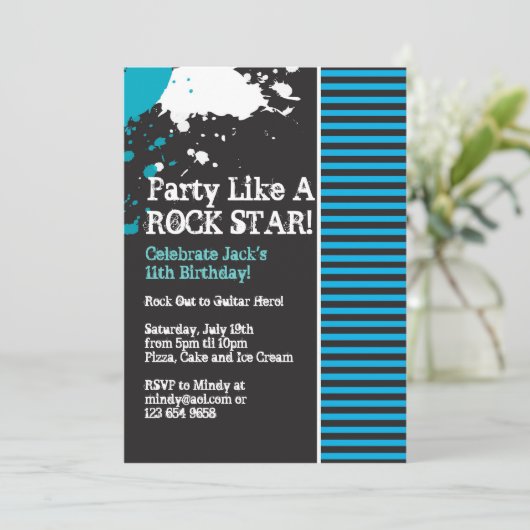 Rock, Grunge, Punk, Boy Party Invitation Kaart (Staand voorkant)