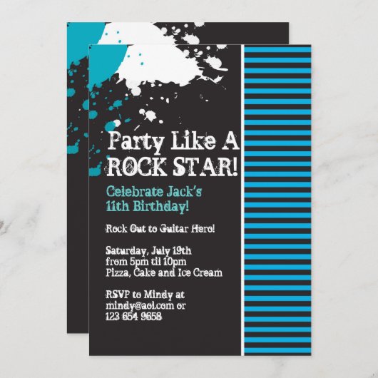 Rock, Grunge, Punk, Boy Party Invitation Kaart (Voorkant / Achterkant)