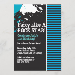 Rock, Grunge, Punk, Boy Party Invitation Kaart