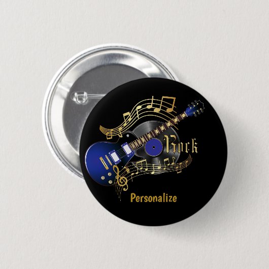 Rock Guitar - Blue Ronde Button 5,7 Cm (Voorkant /achterkant)