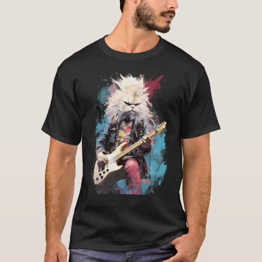 Rock Guitar Persian Cat Guitarist T-shirt (Voorkant)