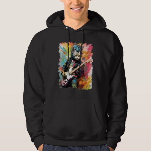 Rock Guitar Ragamuffin Cat Guitarist Hoodie (Voorkant)