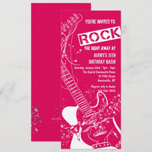 Rock Guitar Red Invitation Kaart (Voorkant / Achterkant)