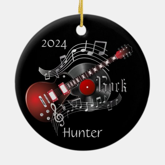 Rock Guitar 🎸-Red Keramisch Ornament (Achterkant)