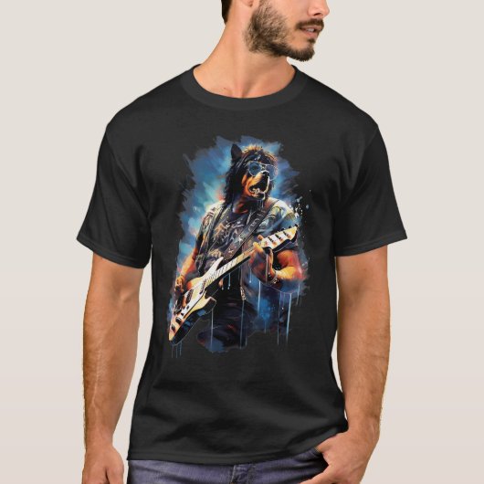 Rock Guitar Rottweiler Dog Guitarist T-shirt (Voorkant)