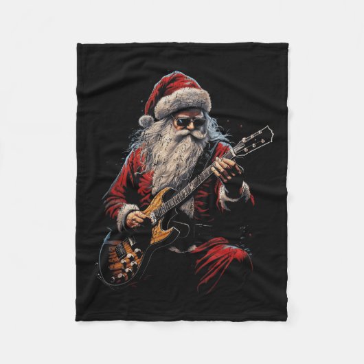 Rock Guitar Santa Claus Playing Guitar - Funny Chr Fleece Deken (Voorkant)
