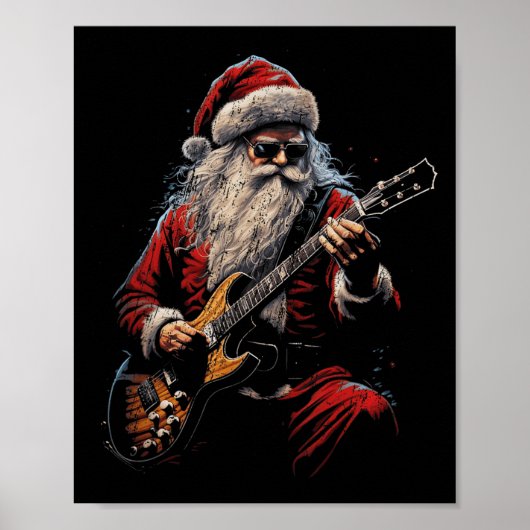 Rock Guitar Santa Claus Playing Guitar - Funny Chr Poster (Voorkant)