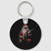 Rock Guitar Santa Claus Playing Guitar - Funny Chr Sleutelhanger (Voorkant)