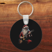 Rock Guitar Santa Claus Playing Guitar - Funny Chr Sleutelhanger (Voorkant)