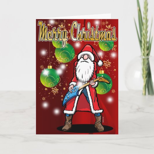 Rock Guitar Santa Merry Christmas Card Feestdagen Kaart (Voorkant)