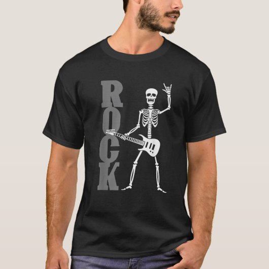 Rock Guitar Skeleton Rock and Roll Music Band Mann T-shirt (Voorkant)
