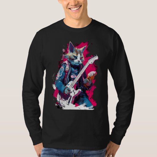 Rock Guitar Snowshoe Cat Guitarist T-shirt (Voorkant)