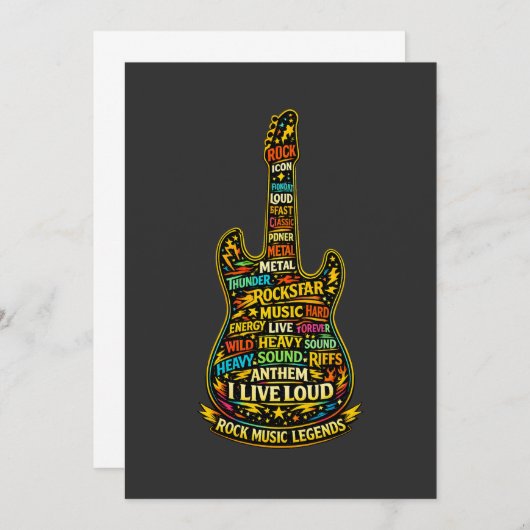 Rock Guitar Typography Art Kaart (Voorkant / Achterkant)