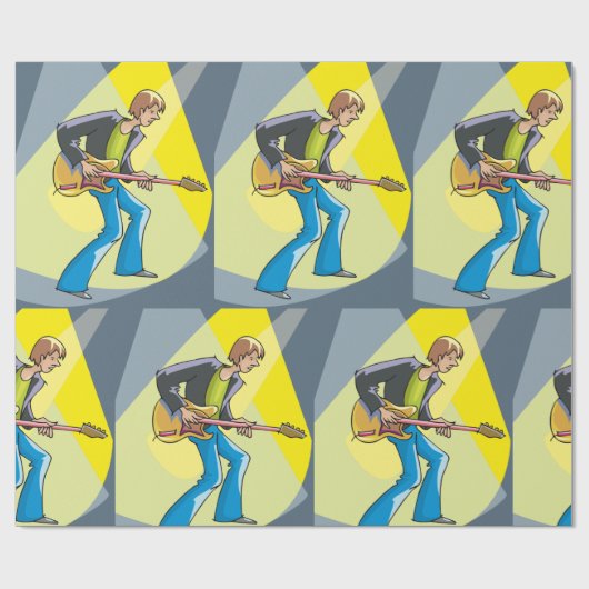 Rock Guitarist 70s Style Musician Cadeaupapier (Vlak)
