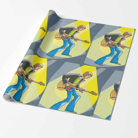 Rock Guitarist 70s Style Musician Cadeaupapier (Uitgerold)