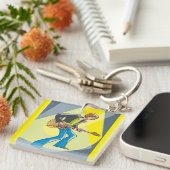 Rock Guitarist 70s Style Musician Sleutelhanger (Voorkant Rechts)