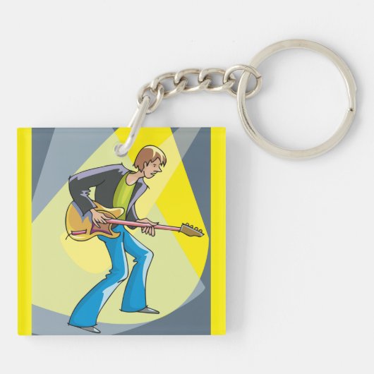 Rock Guitarist 70s Style Musician Sleutelhanger (Achterkant)