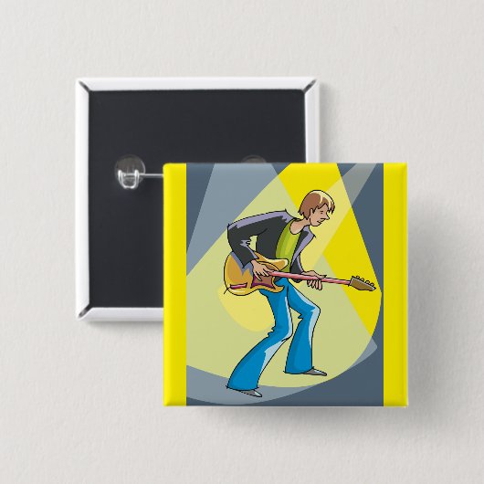 Rock Guitarist 70s Style Musician Vierkante Button 5,1 Cm (Voorkant /achterkant)