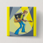 Rock Guitarist 70s Style Musician Vierkante Button 5,1 Cm (Voorkant)