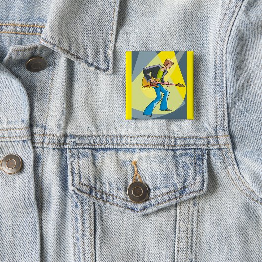 Rock Guitarist 70s Style Musician Vierkante Button 5,1 Cm