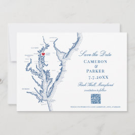 Rock Hall Maryland Bruiloft Elegante Marine QR-cod Save The Date
