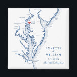 Rock Hall Maryland Elegant Navy Blue Bruiloft Magneet<br><div class="desc">Vier je Rock Hall,  Maryland bruiloft aan het water met deze elegante marineblauwe Chesapeake Bay kaart-thema bruiloft gunst koelkastmagneet. Perfect voor bayside ceremonies in Inn at Huntingfield Creek,  Haven Harbor Marina en Osprey Point. Verras uw gasten met deze charmante en praktische aandenken. Kunstwerk van Coastal Map Design.</div>