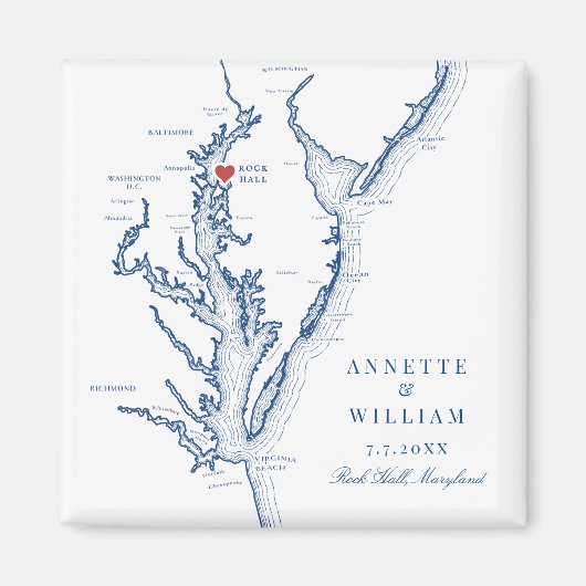Rock Hall Maryland Elegant Navy Blue Bruiloft Magneet (Voorkant)