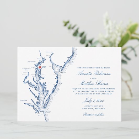 Rock Hall MD all-in-one QR-code RSVP Bruiloft Kaart (Staand voorkant)