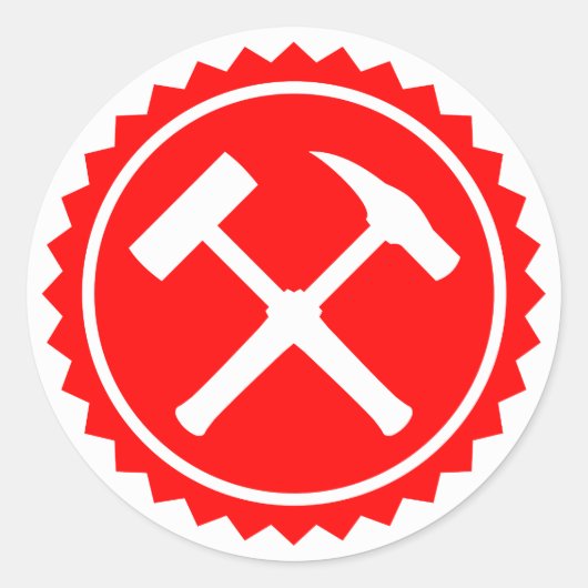 Rock Hammer Badge (rood) Ronde Sticker (Voorkant)