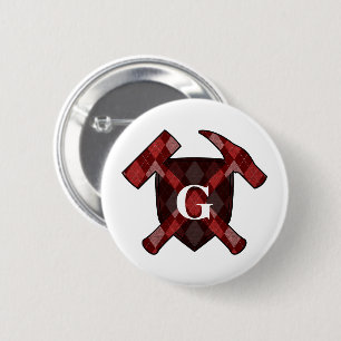 Rock Hammer Shield- Red Argyle Monogram Ronde Button 5,7 Cm