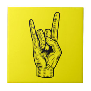 Rock Hand Sign - Retro Hand-Drawn Illustratie op Tegeltje