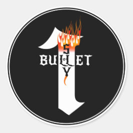 Rock Heavy Metal Musicus Eén Kogel Korte Flammen  Ronde Sticker