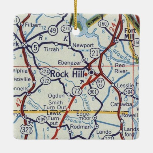 Rock Hill SC  Map Keramisch Ornament (Achterkant)
