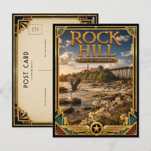 Rock Hill South Carolina Vintage Art Deco Goud Briefkaart