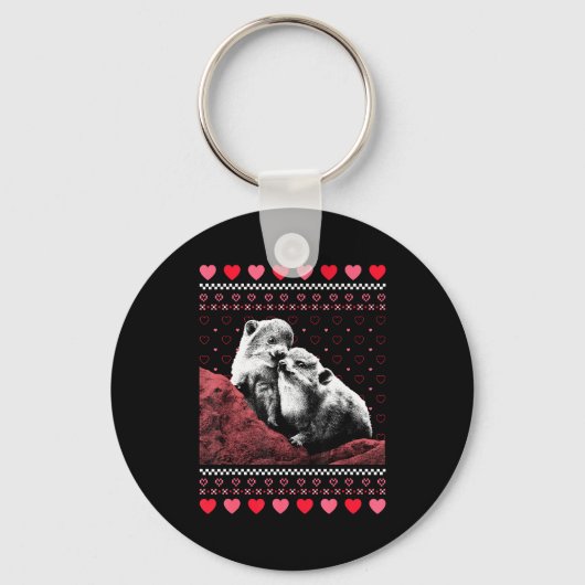 Rock Hyrax Valentine's Day Ugly Sweater Style  Sleutelhanger (Voorkant)