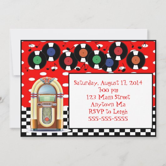 Rock in Roll Juke Box Birthday Kaart (Voorkant)