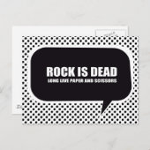 ROCK IS DOOD. LONG LEVENDE PAPIER EN SCISSORS. BRIEFKAART (Voorkant / Achterkant)