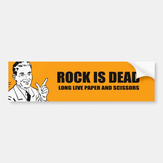 ROCK IS DOOD. LONG LEVENDE PAPIER EN SCISSORS. BUMPERSTICKER (Voorkant)