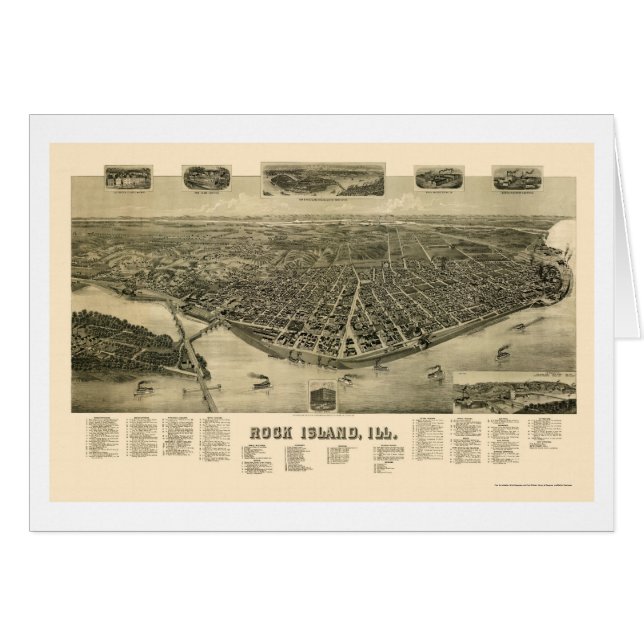 Rock Island, IL Panoramic Map - 1889 (Voorkant Horizontaal)