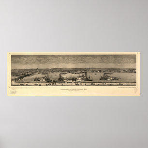 Rock Island Illinois 1874 Antiek Panoramic Map Poster