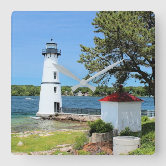 Rock Island Lighthouse, New York Wall Clock Vierkante Klok (Voorkant)