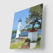 Rock Island Lighthouse, New York Wall Clock Vierkante Klok (Hoek)