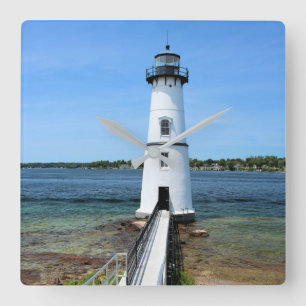 Rock Island Lighthouse, New York Wall Clock Vierkante Klok